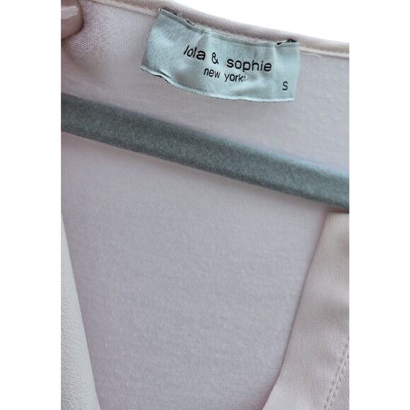 Lola & Sophie Womens 100% Silk Light Pink Top Small Sheer Ribbed Contrast Tee - Picture 4 of 9